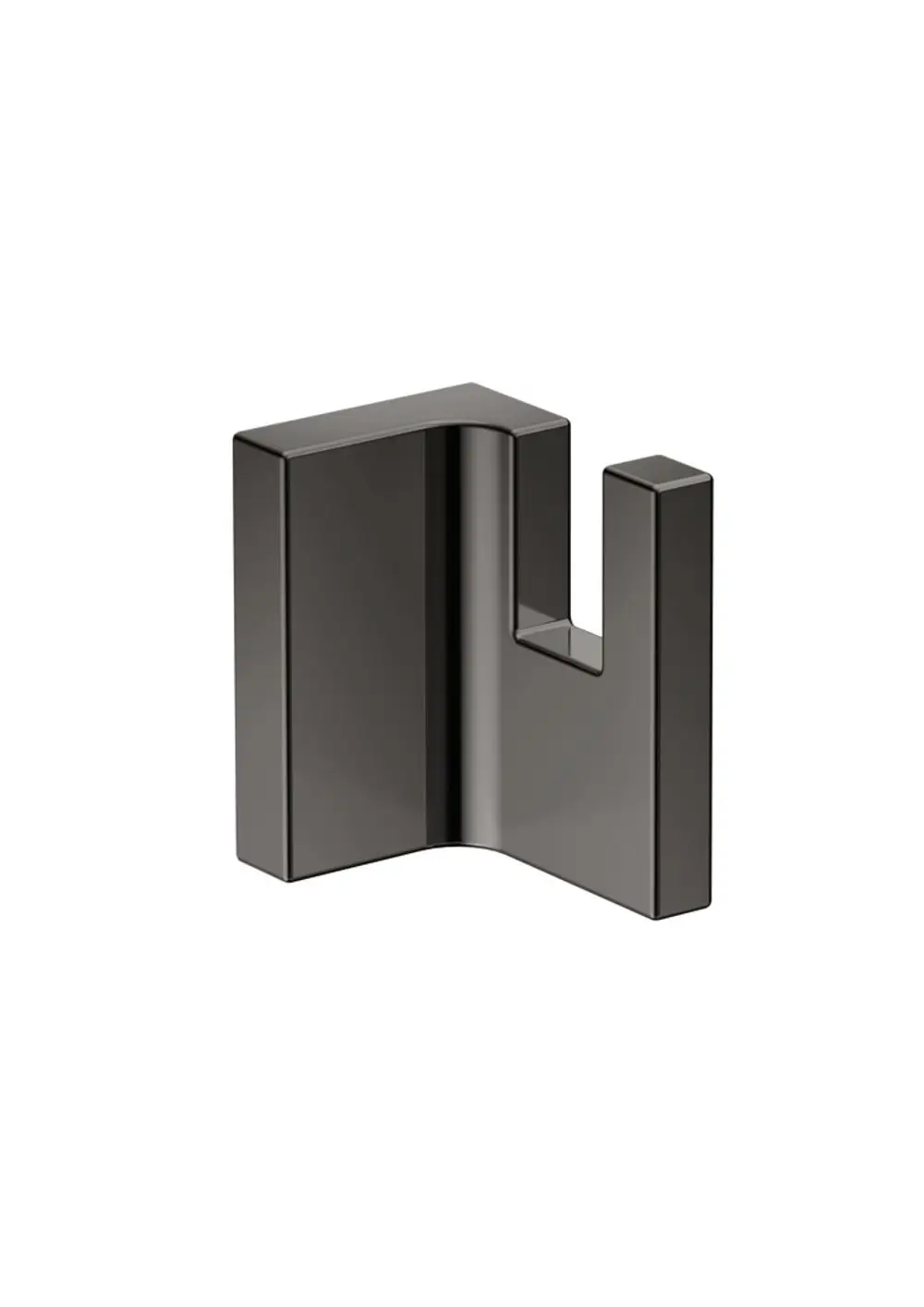 Haken in Polished Black Chrome von AXOR, mit rechteckiger Form und einer seitlichen vertikalen Öffnung zum Aufhängen von Handtüchern oder ähnlichen Gegenständen.
